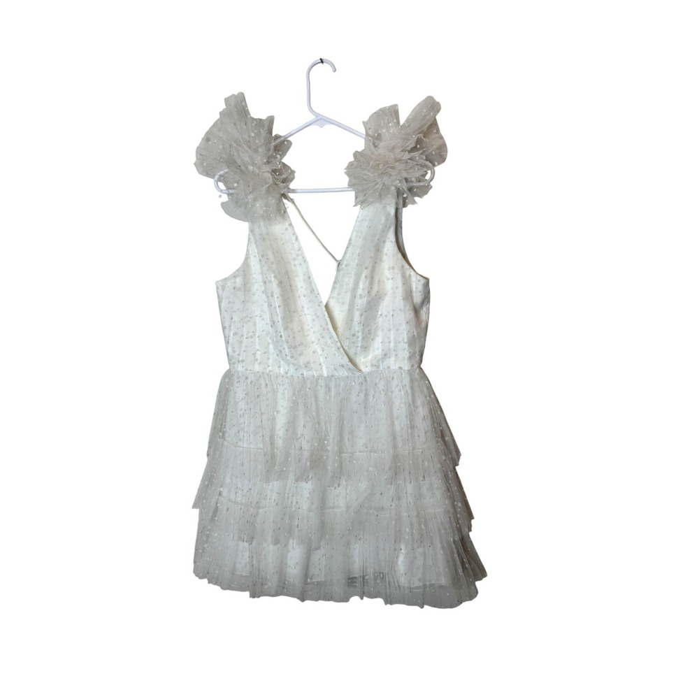 BHLDN Dress Womens 12 White Tulle Polka Dot Perrie Ruffle Mini Bridal Wedding